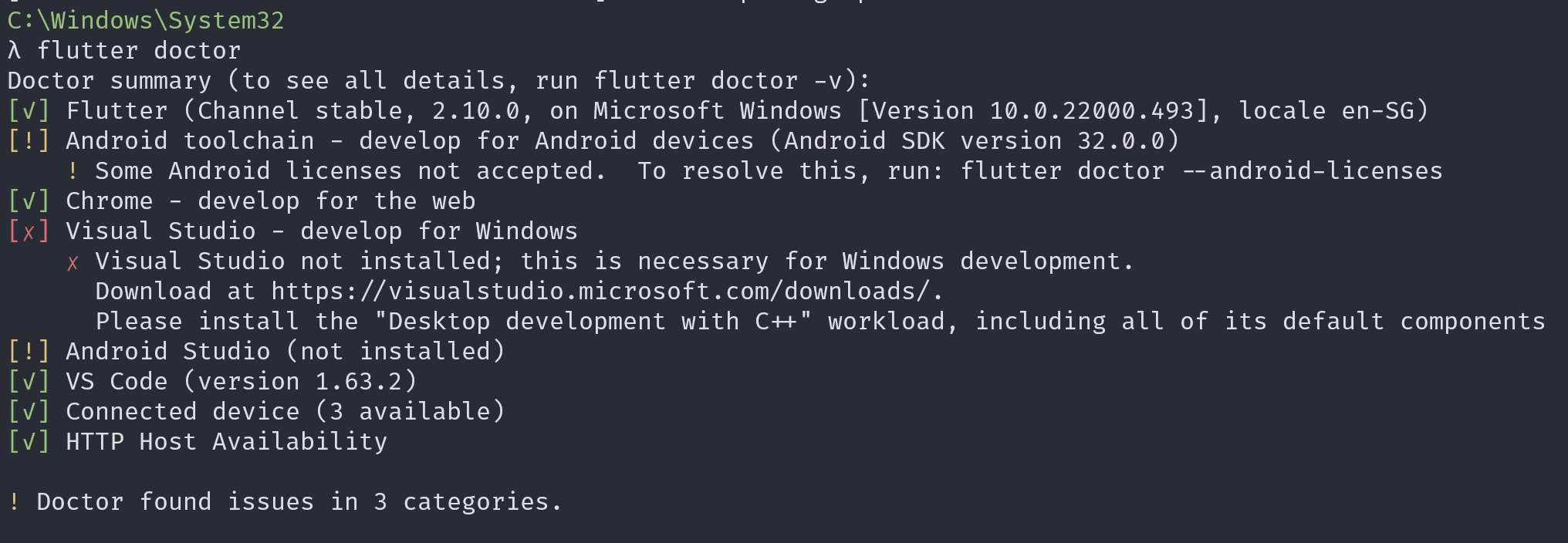 Flutter Doctor License Missing