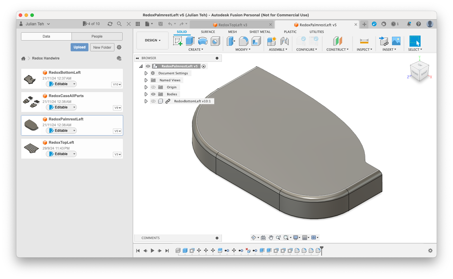 CAD model of the extended wrist rests.