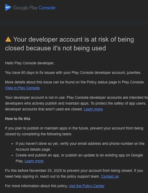 Google Play Warning